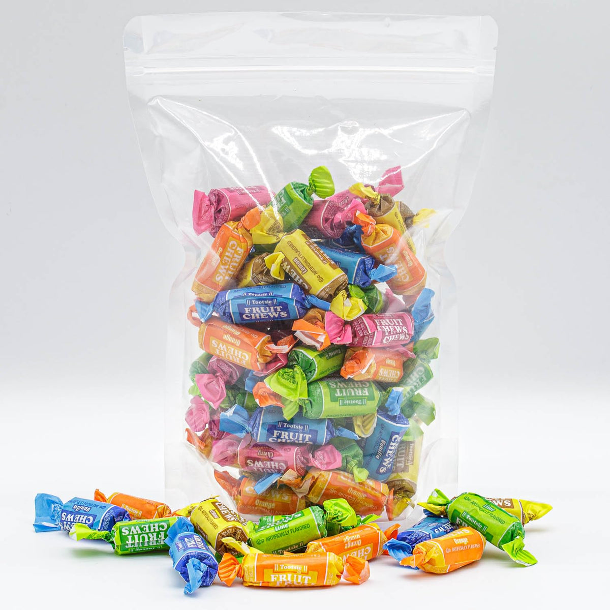 Fruit Chews Candy 2lb transparent packaging keeps pieces fresh and easy to share.