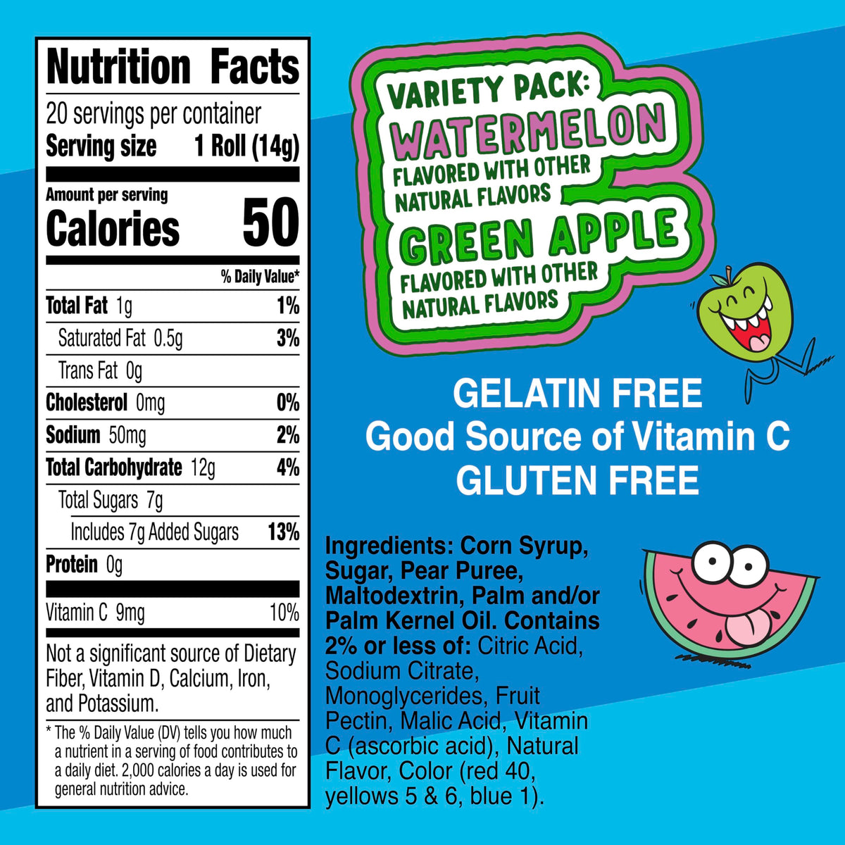 Fruit Roll-Ups Jolly Rancher Variety Pack back view showing colorful wrappers.