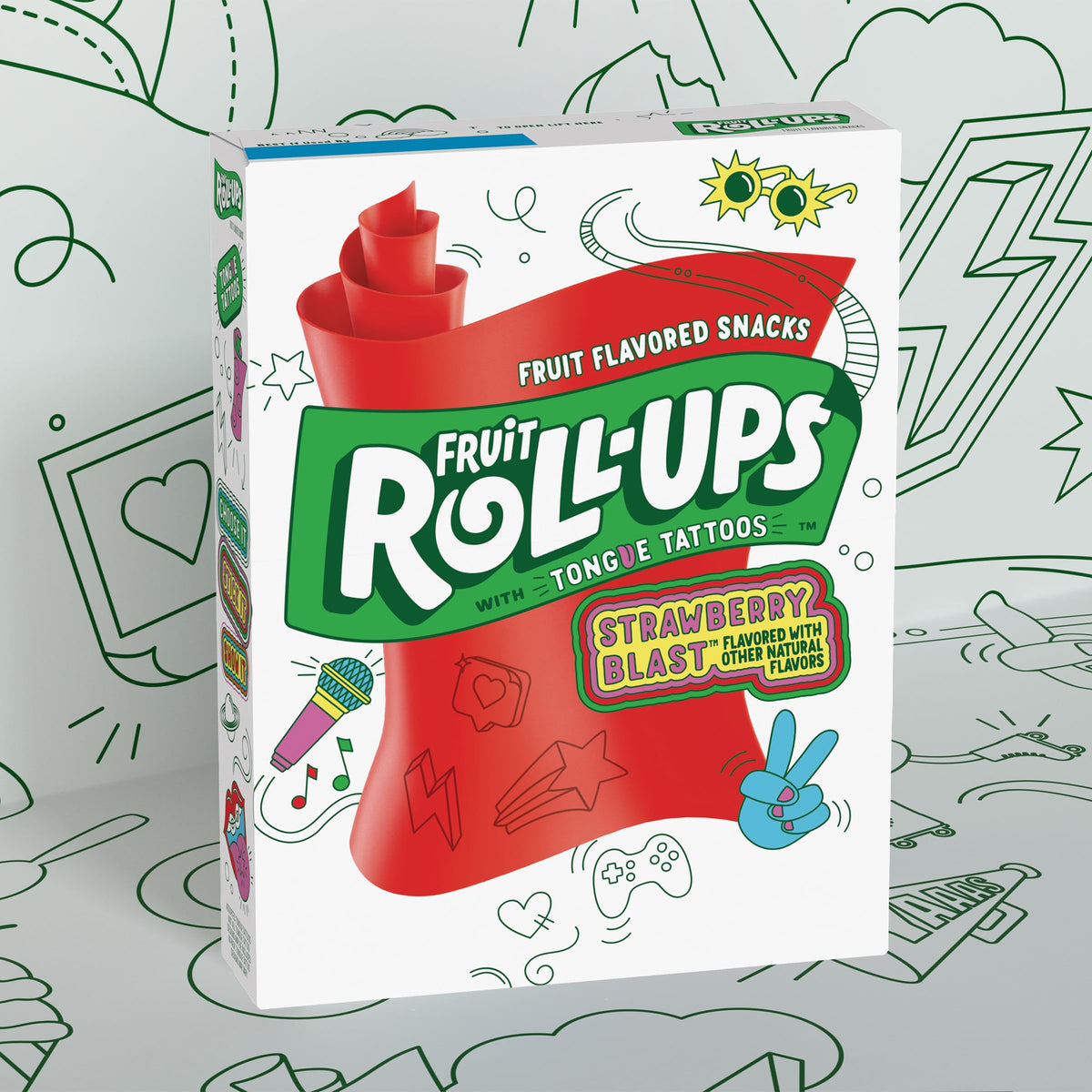Fruit Roll-Ups Strawberry Blast ten-box pack showcased for pantry organization.