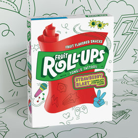 Fruit Roll-Ups Strawberry Blast ten-box pack showcased for pantry organization.