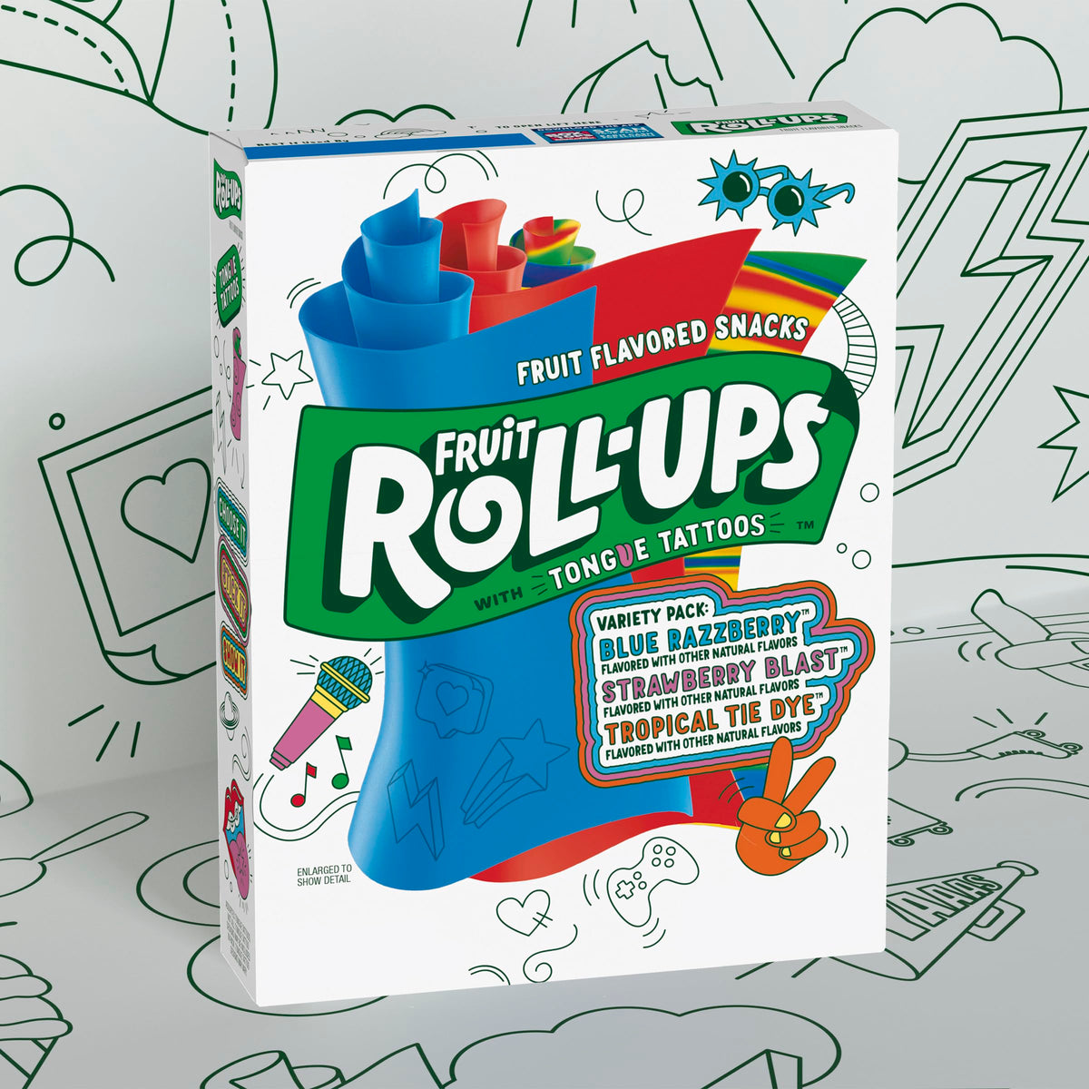 Fruit Roll-Ups Variety Pack shown with all three flavors for lunchTime ideas