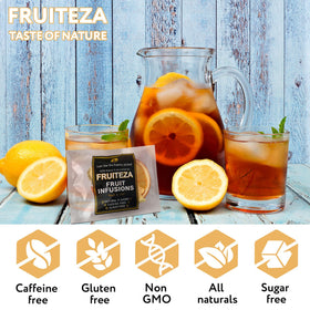 FRUITEZA Tropical flavor tea bags deliver vibrant fruit notes without caffeine.