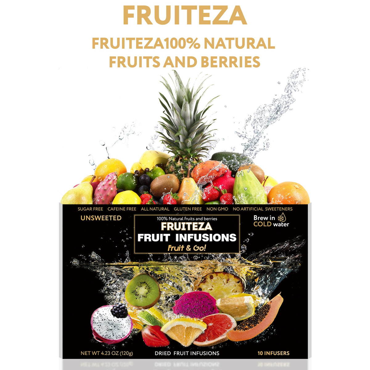 FRUITEZA Versatile packs for tea, water, and mocktails.