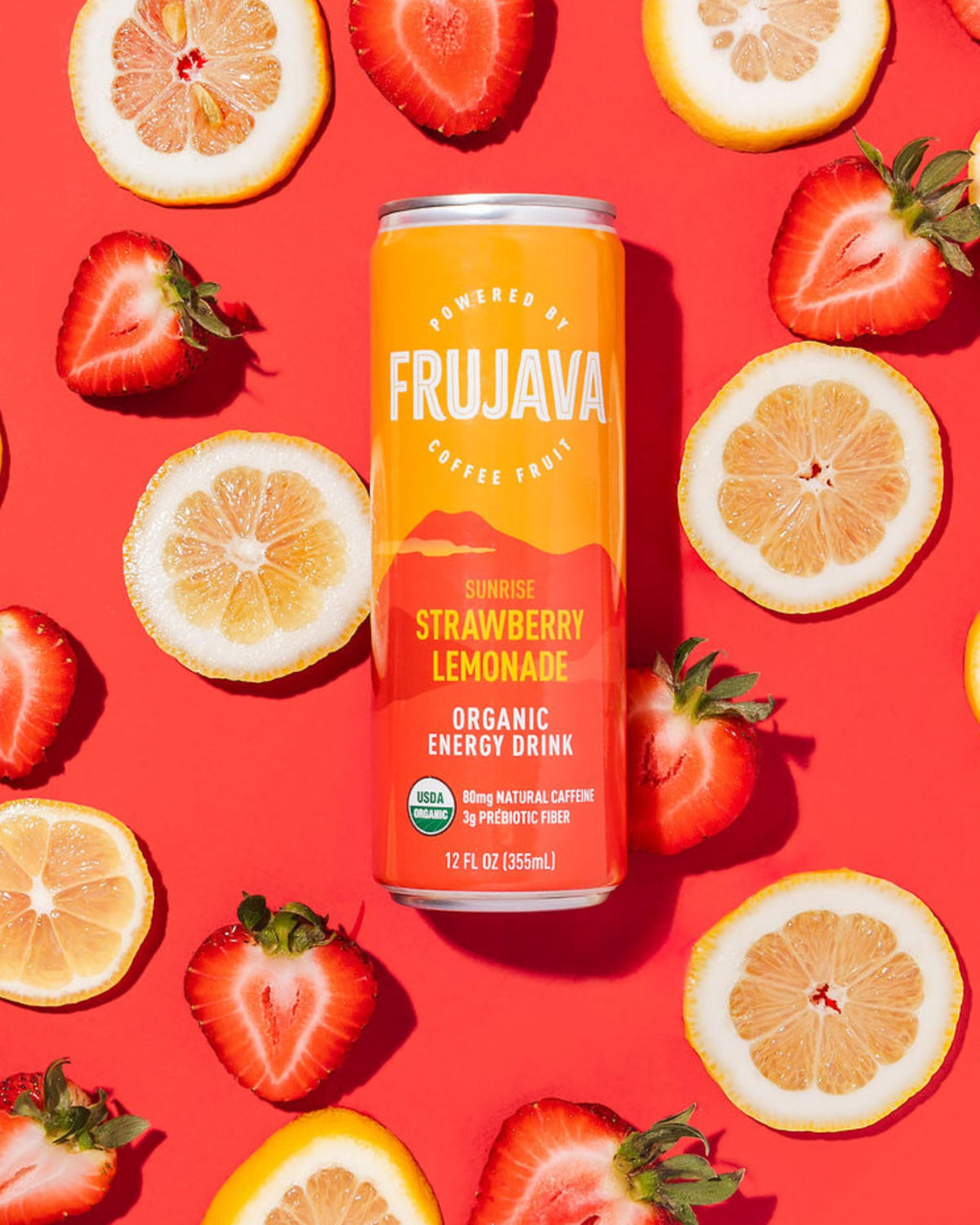 Frujava label close-up highlighting 3g prebiotic fiber for gut-friendly energy.
