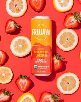 Frujava label close-up highlighting 3g prebiotic fiber for gut-friendly energy.