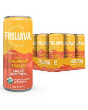 Frujava Sunrise Strawberry Lemonade can for outdoor adventures and organic energy.