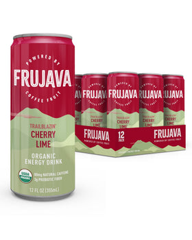 Frujava Trailblazin’ Cherry Lime can, front view, energizing on the go