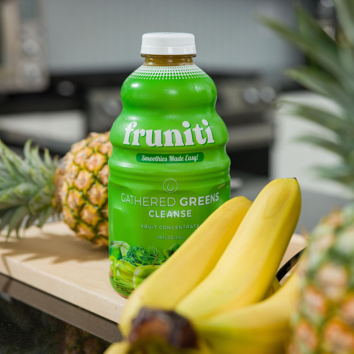 Fruniti fresh greens display signaling wholesome plant-powered blends