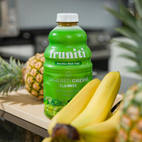 Fruniti fresh greens display signaling wholesome plant-powered blends