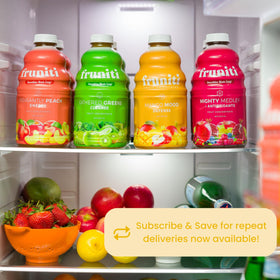 Fruniti immunity antioxidants blend banner on packaging conveys health-forward benefits.