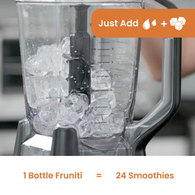 Just-add-water-ice setup shows easy smoothie preparation.