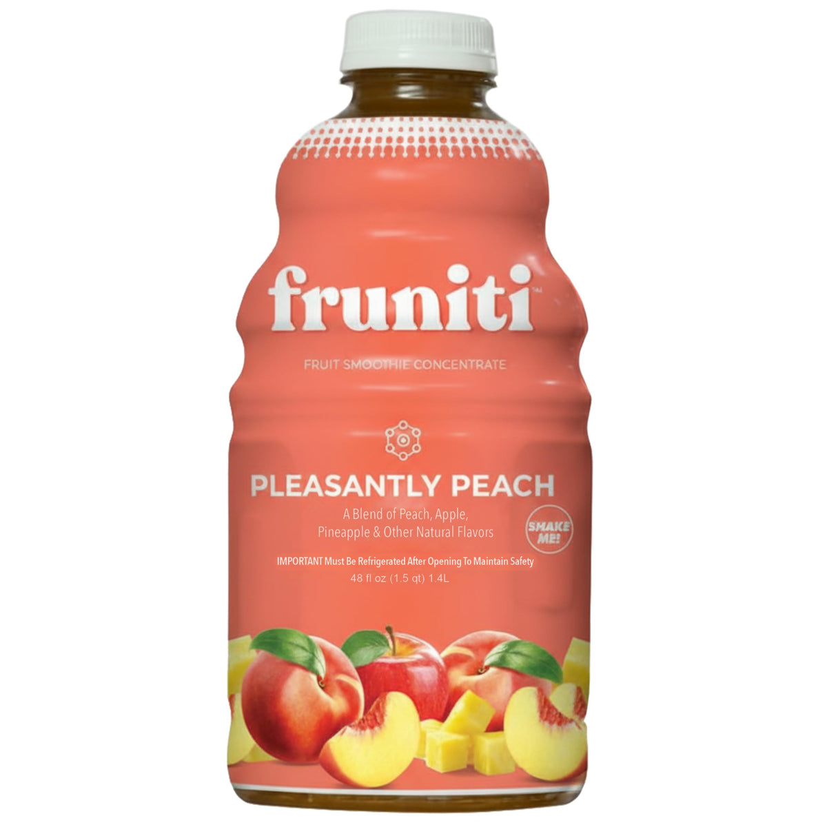 Fruniti Peach Smoothie Mix bottle branding and packaging for quick healthy breakfasts.