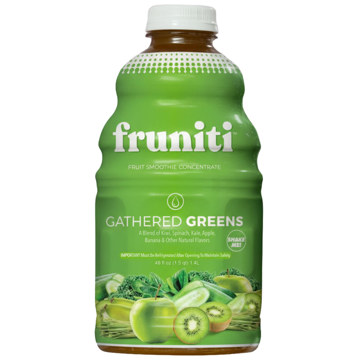 Fruniti Super Greens smoothie mix bottle ready for quick, nutrient-rich breakfasts
