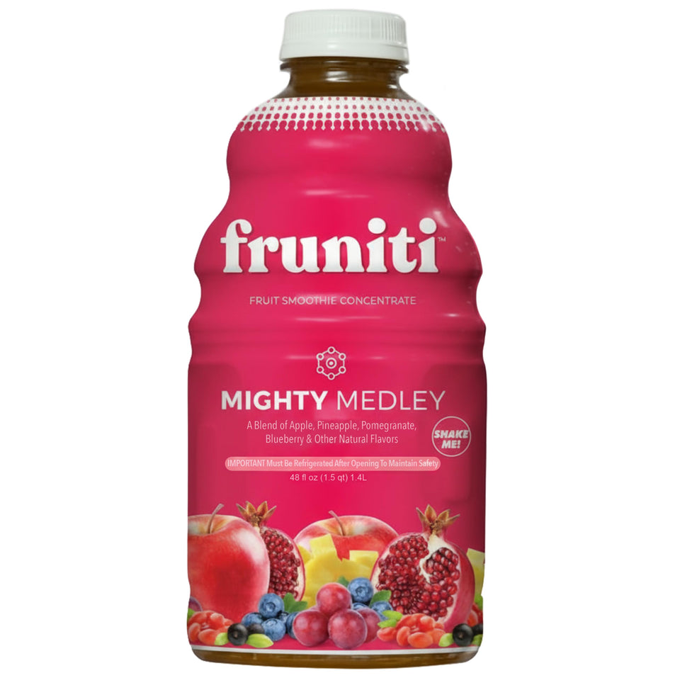 Fruniti Superfruit Medley bottle label highlighting an antioxidant rich blend
