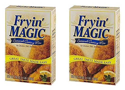 Fryin' Magic seasoned coating two-pack bottle for crispy fried foods