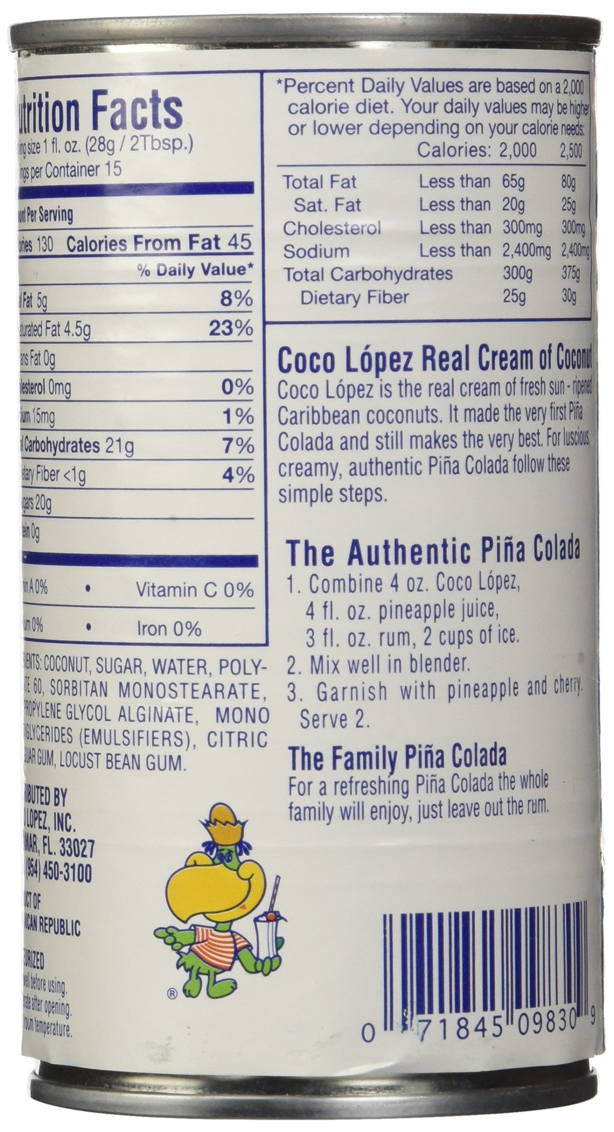 FUFSAWS Coco Lopez six-pack display, pantry staple for desserts and sauces.