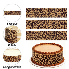 Fukaisu edible border enhances celebration desserts with vivid leopard pattern.