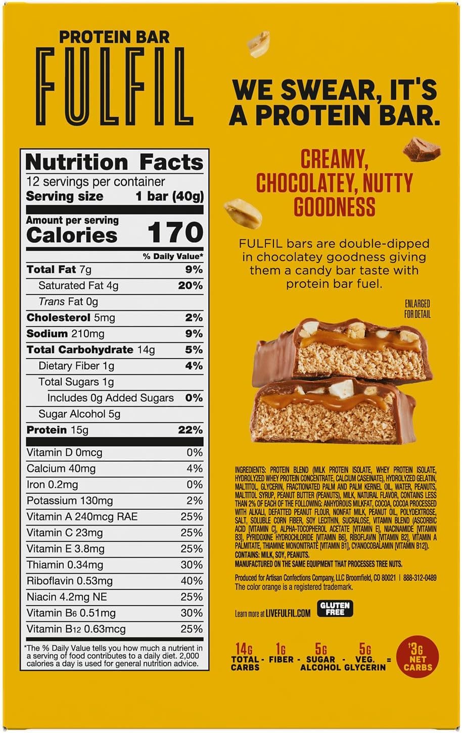 FULFIL bars lineup showing four flavors, great for gym pre or post-workout.