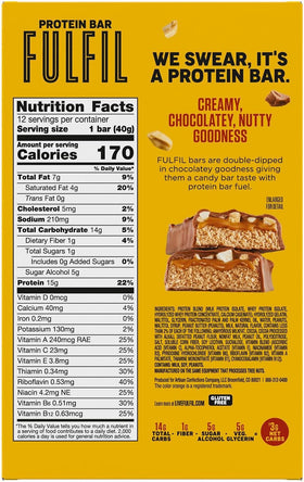 FULFIL bars lineup showing four flavors, great for gym pre or post-workout.