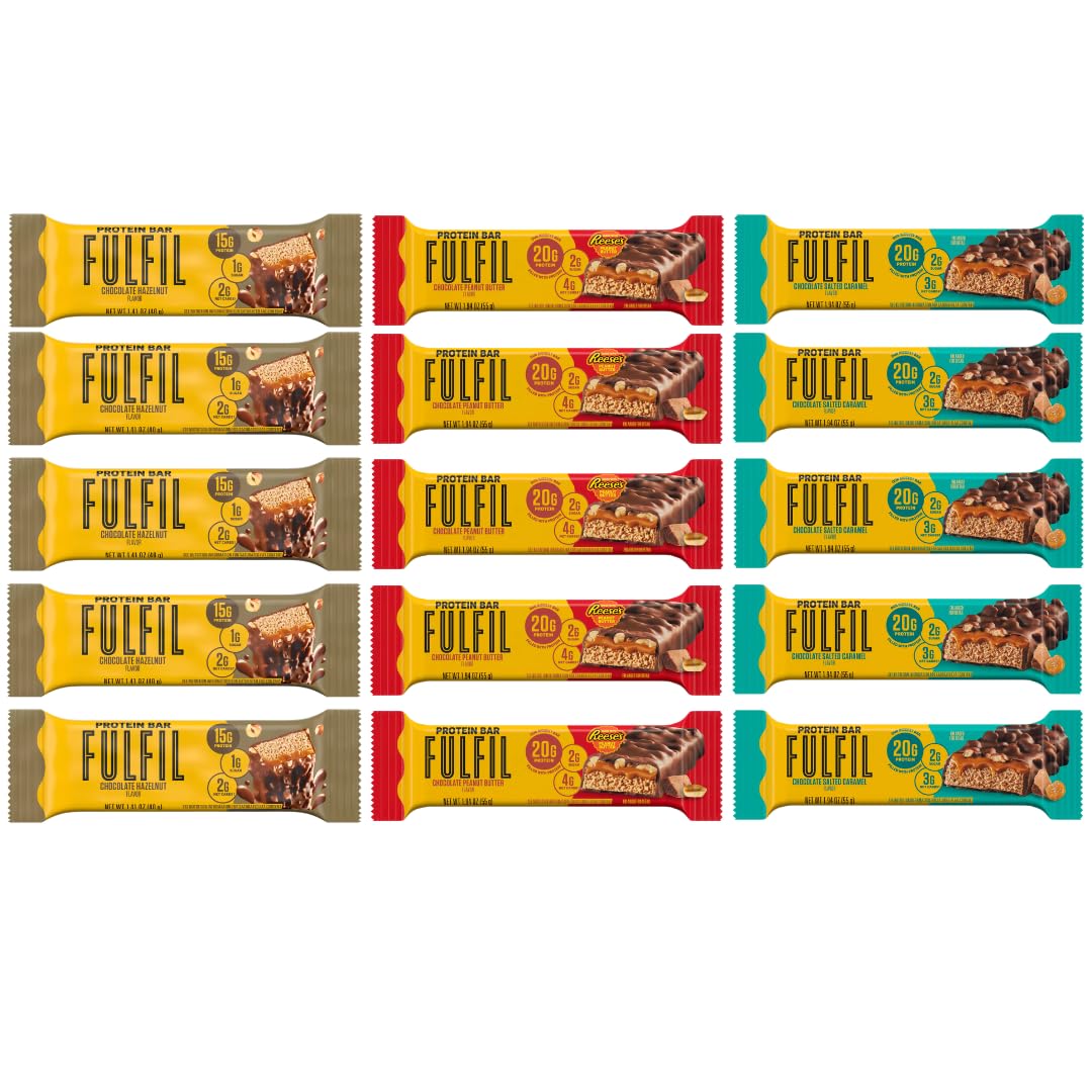 Fulfil protein bar variety pack inside box showing three flavors for on-the-go fueling