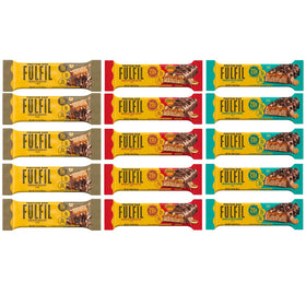 Fulfil protein bar variety pack inside box showing three flavors for on-the-go fueling