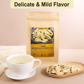 FullChea astragalus tea cup steaming for warm, comforting sipping.