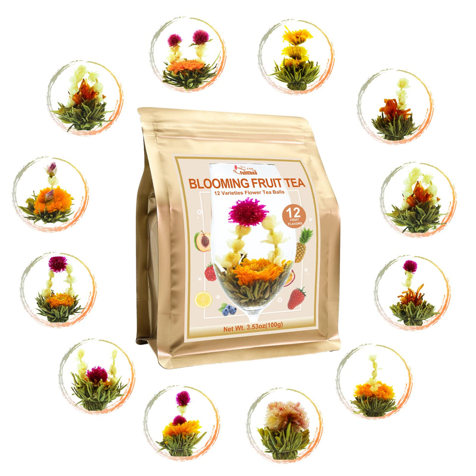 FullChea Blooming Tea flowers in a glass teapot for a soothing ritual.