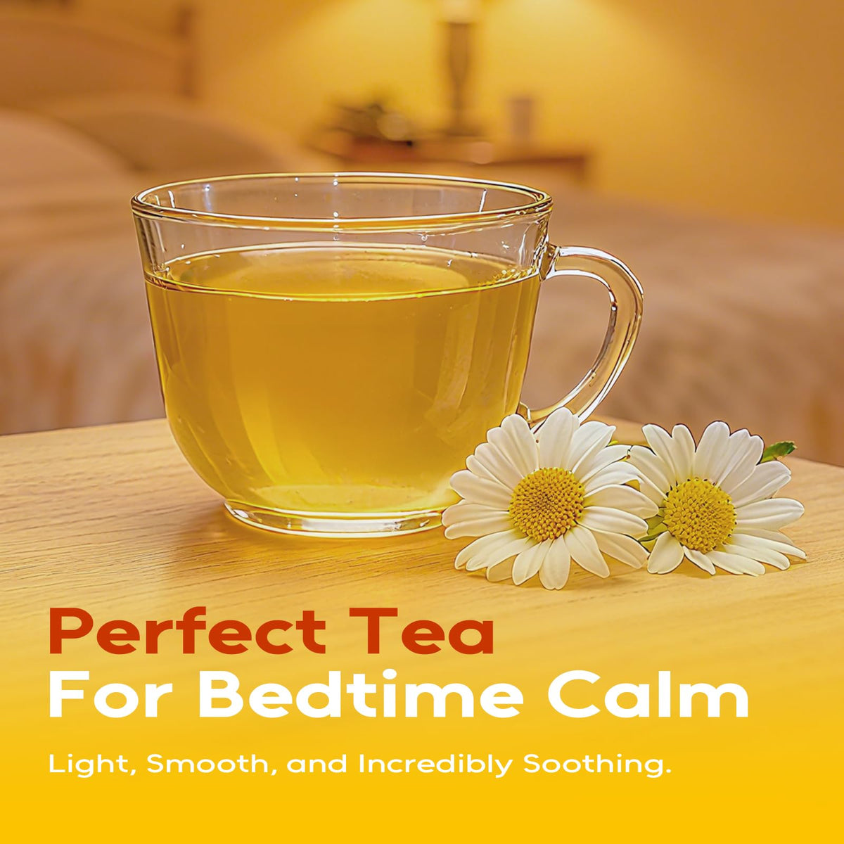 FullChea chamomile tea steeped cup; calming moment after a busy day.