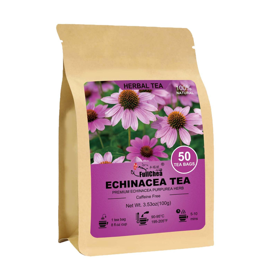 FullChea Echinacea Tea Bags closeup shows premium herb quality for a comforting cup