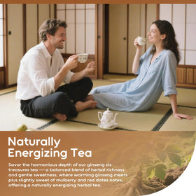 Iced FullChea Ginseng Six Treasure Tea with lemon offers refreshing flavor.