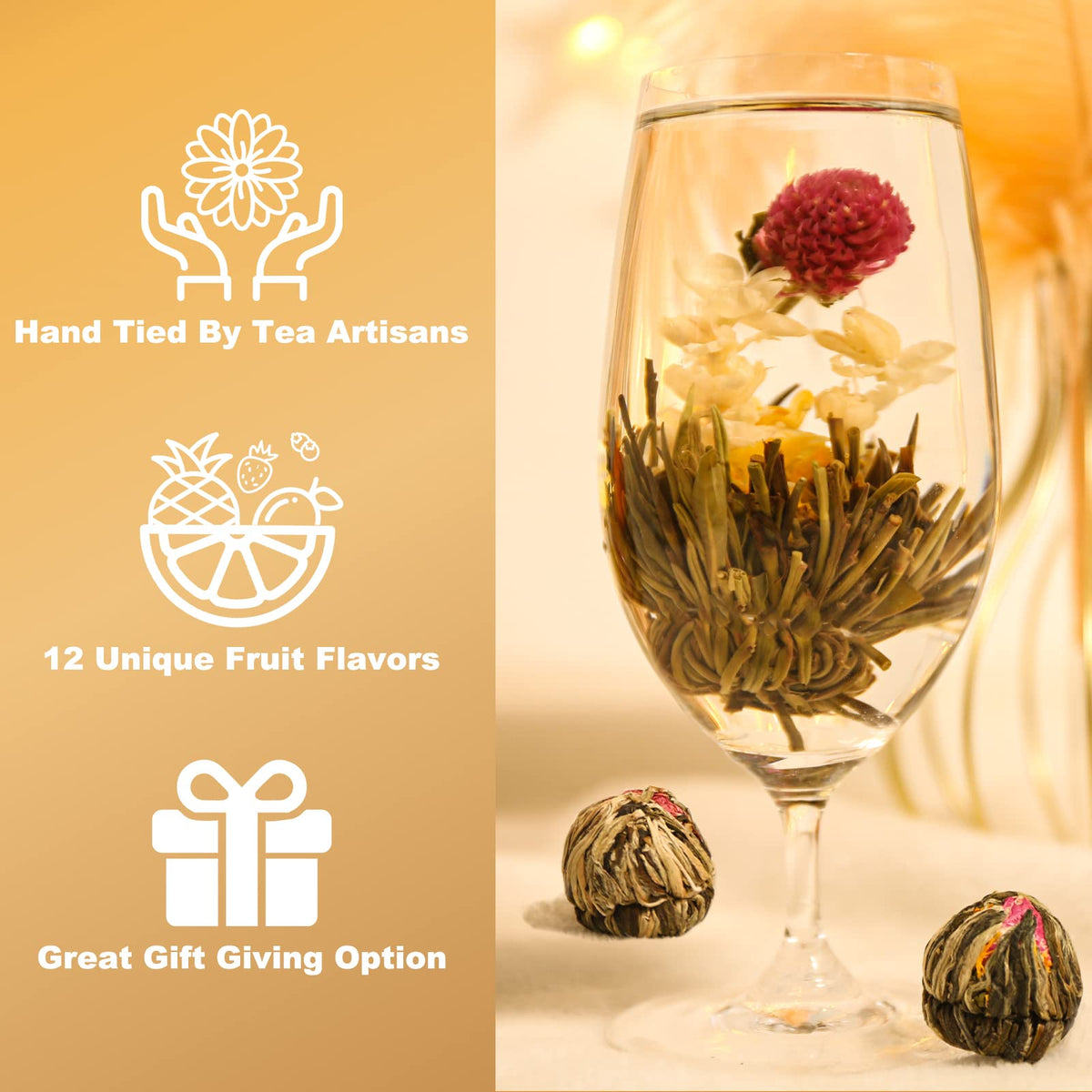 FullChea hand-tied artisanal tea flowers crafted by tea artists.