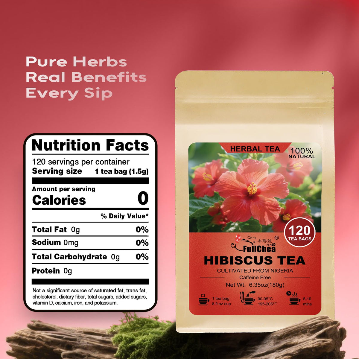 FullChea hibiscus tea bags showcasing a crimson hue and inviting aroma.