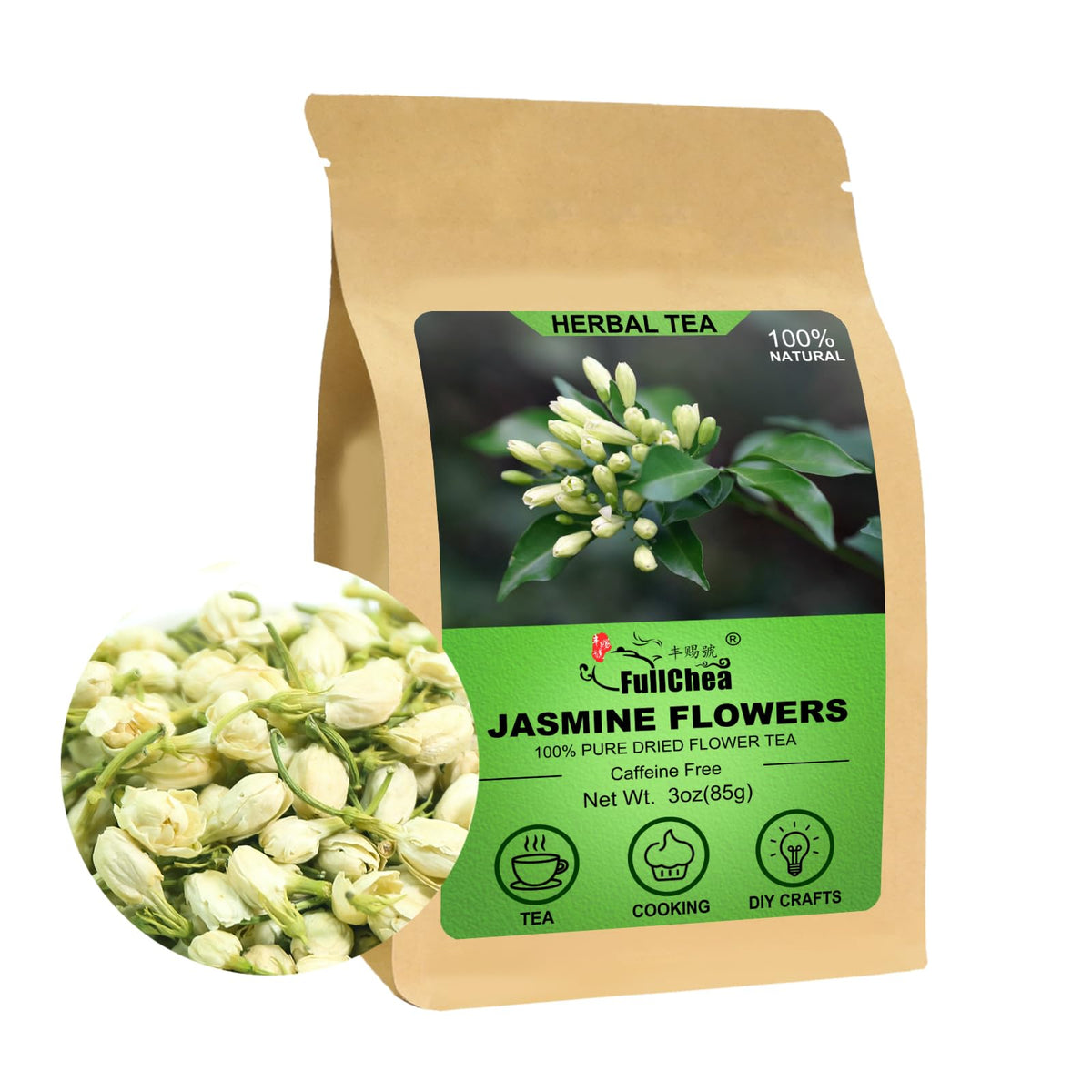 FullChea jasmine dried flowers 3oz ready for tea infusions.