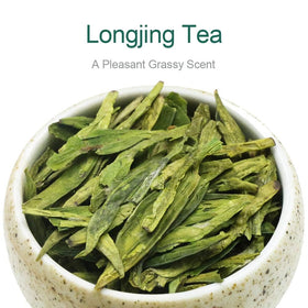 FullChea Longjing tea leaf closeup reveals vibrant leaves and first-grade quality