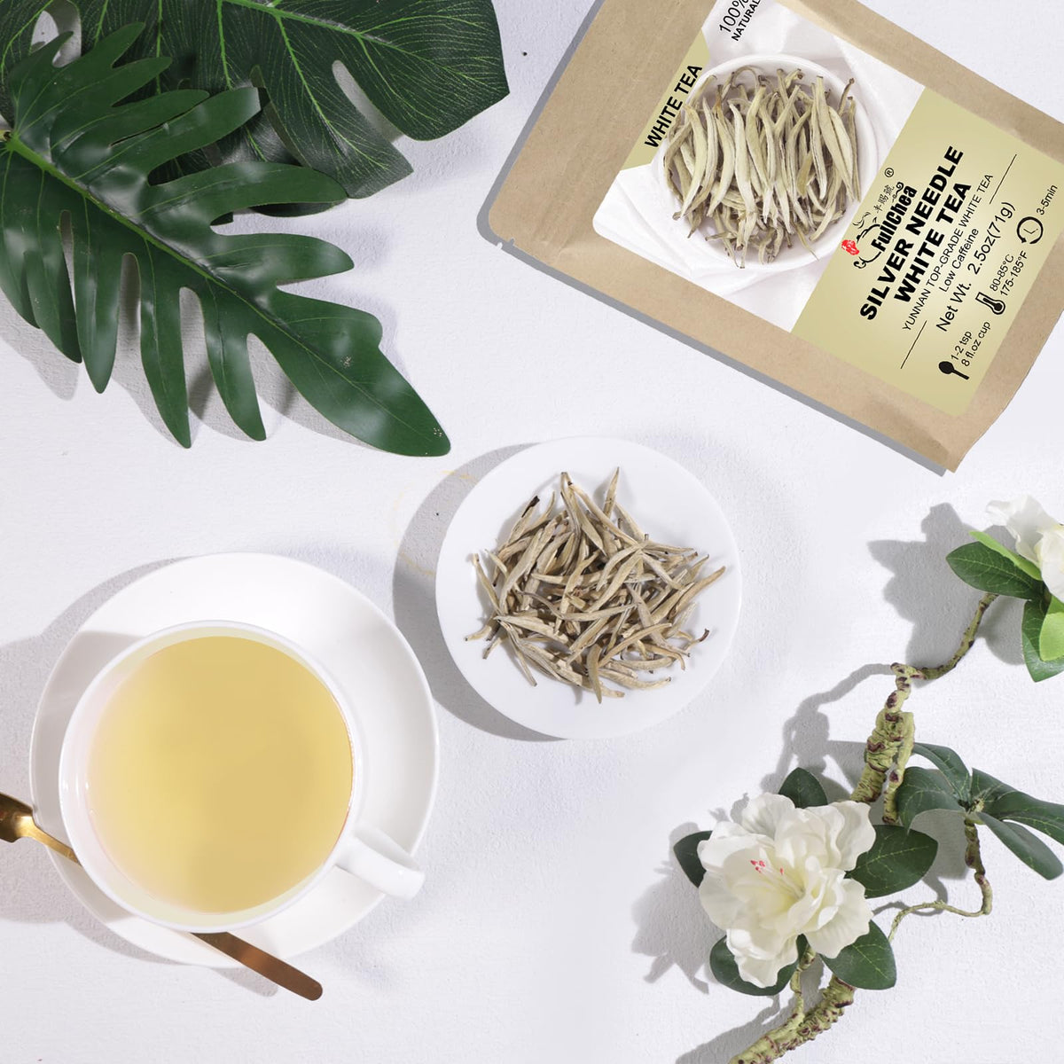 FullChea Pure Natural White Tea shows no additives for a clean flavor.