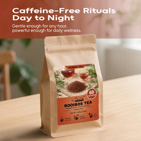 FullChea Rooibos tea bag with golden amber hue, versatile blends.