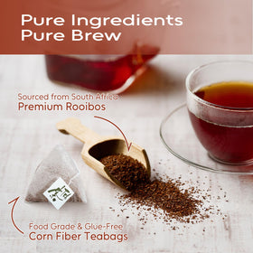 FullChea Rooibos tea bag steeping in a cup, releasing authentic flavor.
