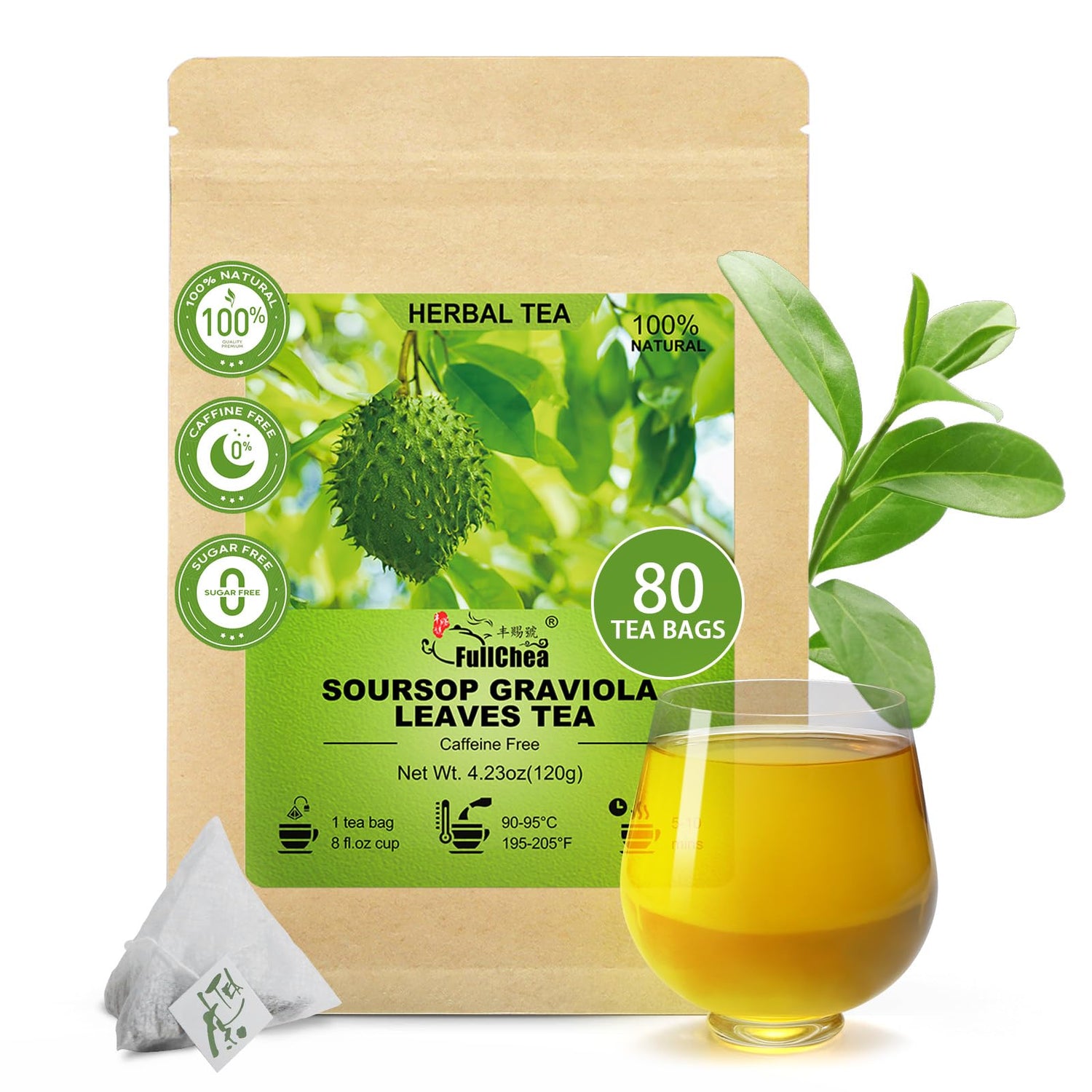 FullChea Soursop leaves tea bags 80-count pack for daily wellness.