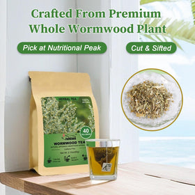 Steeping FullChea wormwood tea bags releasing a bitter aroma for a soothing cup.
