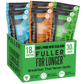 FULLER Delicious Overnight Oats pack in a ziplock pouch for quick high-protein breakfast on the go