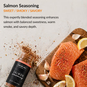 Grill-ready crust from Fulton Fish Market seasoning on seafood