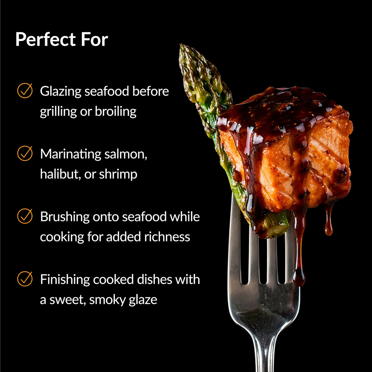 Coated halibut with Fulton Fish Market glaze for a glossy, flavorful finish.