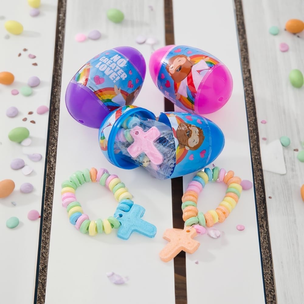Fun Express church Easter eggs reveal candy cross bracelets inside