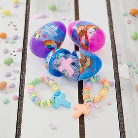 Fun Express church Easter eggs reveal candy cross bracelets inside