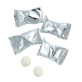 Fun Express classic buttermints with silver packaging add elegant wedding favors and guest gifts.