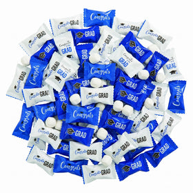 Fun Express Graduation Butter Mints wrapper design with mortarboard motif for chic party favors.