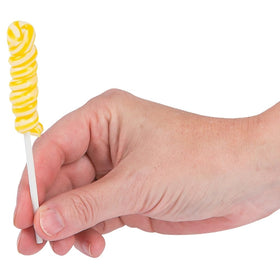 Fun Express lemon swirl lollipops on 2-inch sticks, easy for little hands.