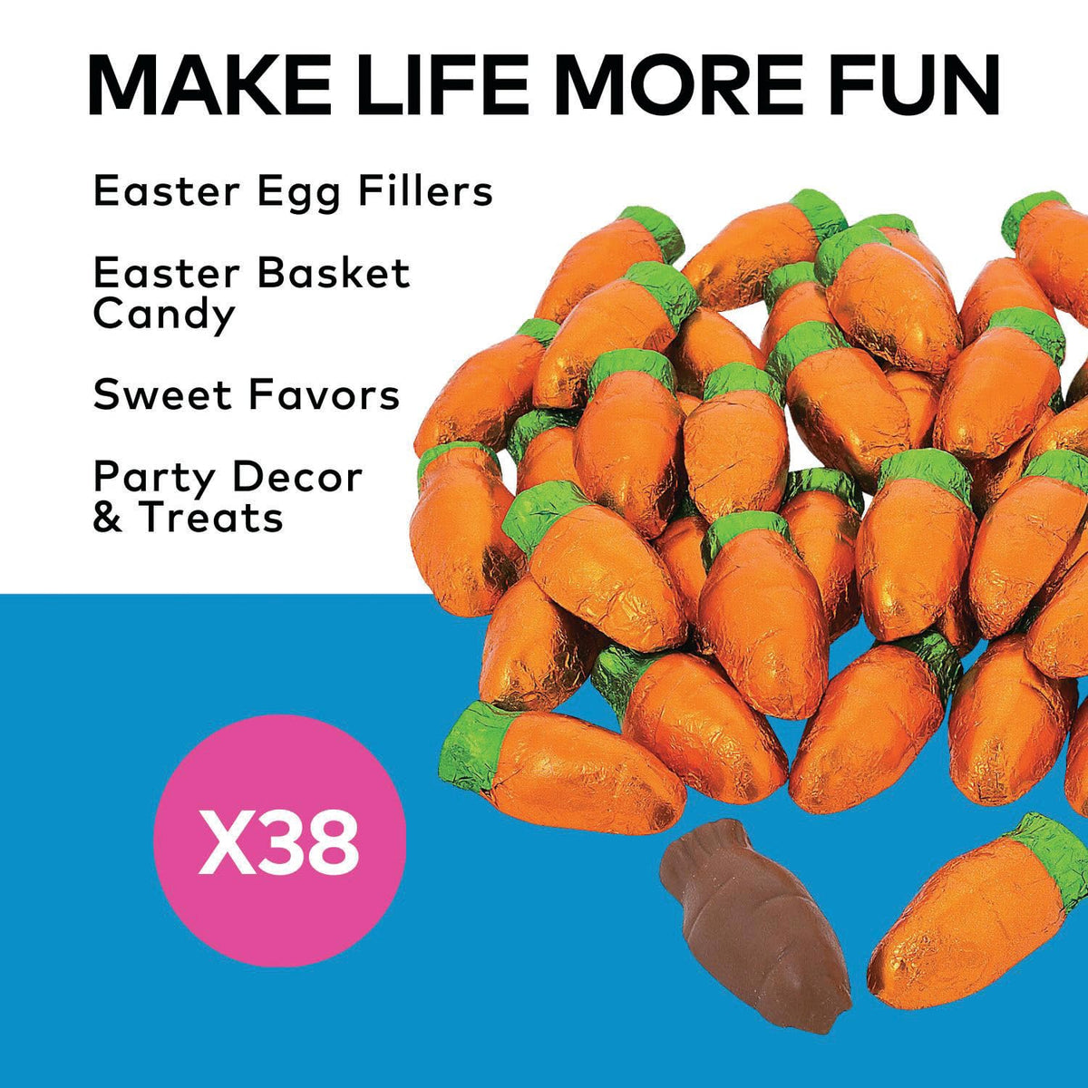 Fun Express orange-foil wrapped carrot candies ideal for gifts and parties