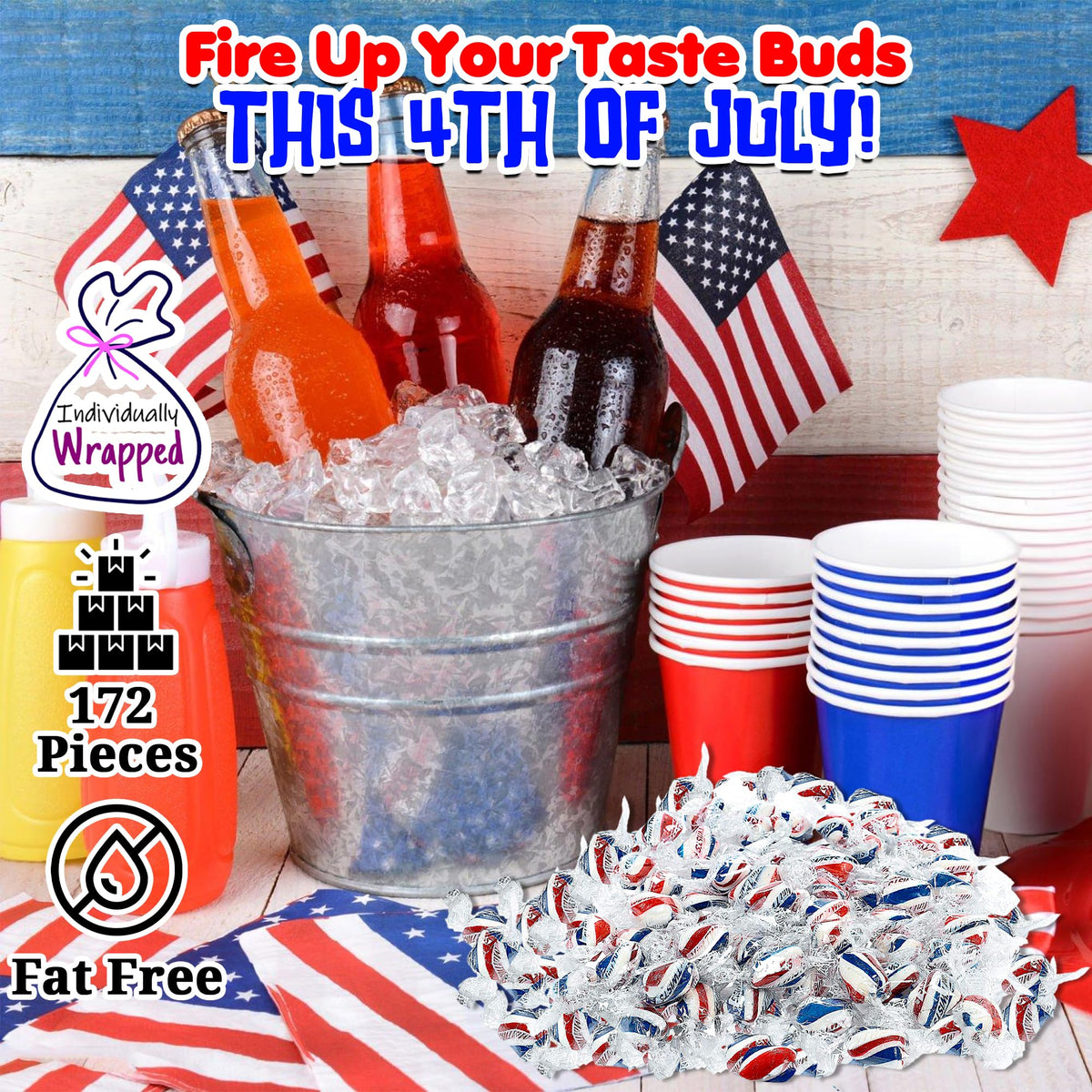 Fun Express patriotic peppermint candies wrapped close-up for easy sharing at events.