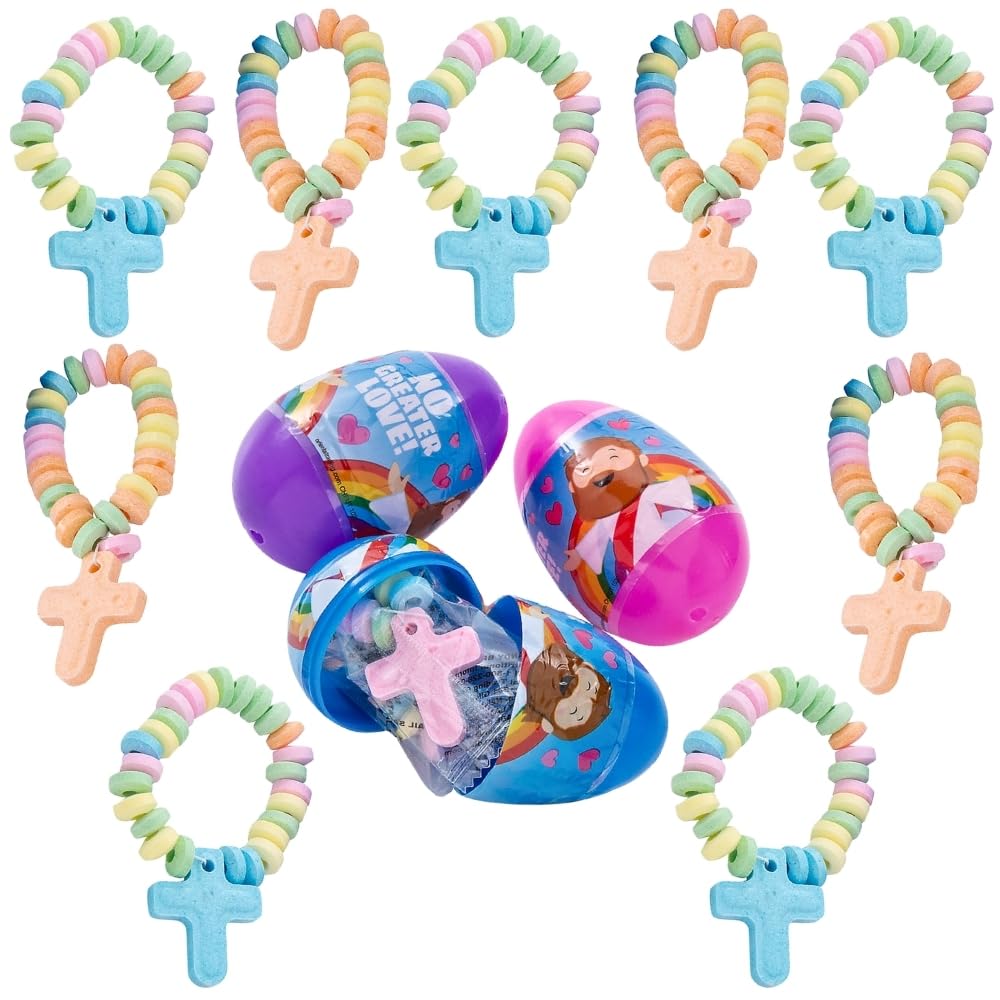 Fun Express prefilled Easter eggs with cross bracelets for church hunts